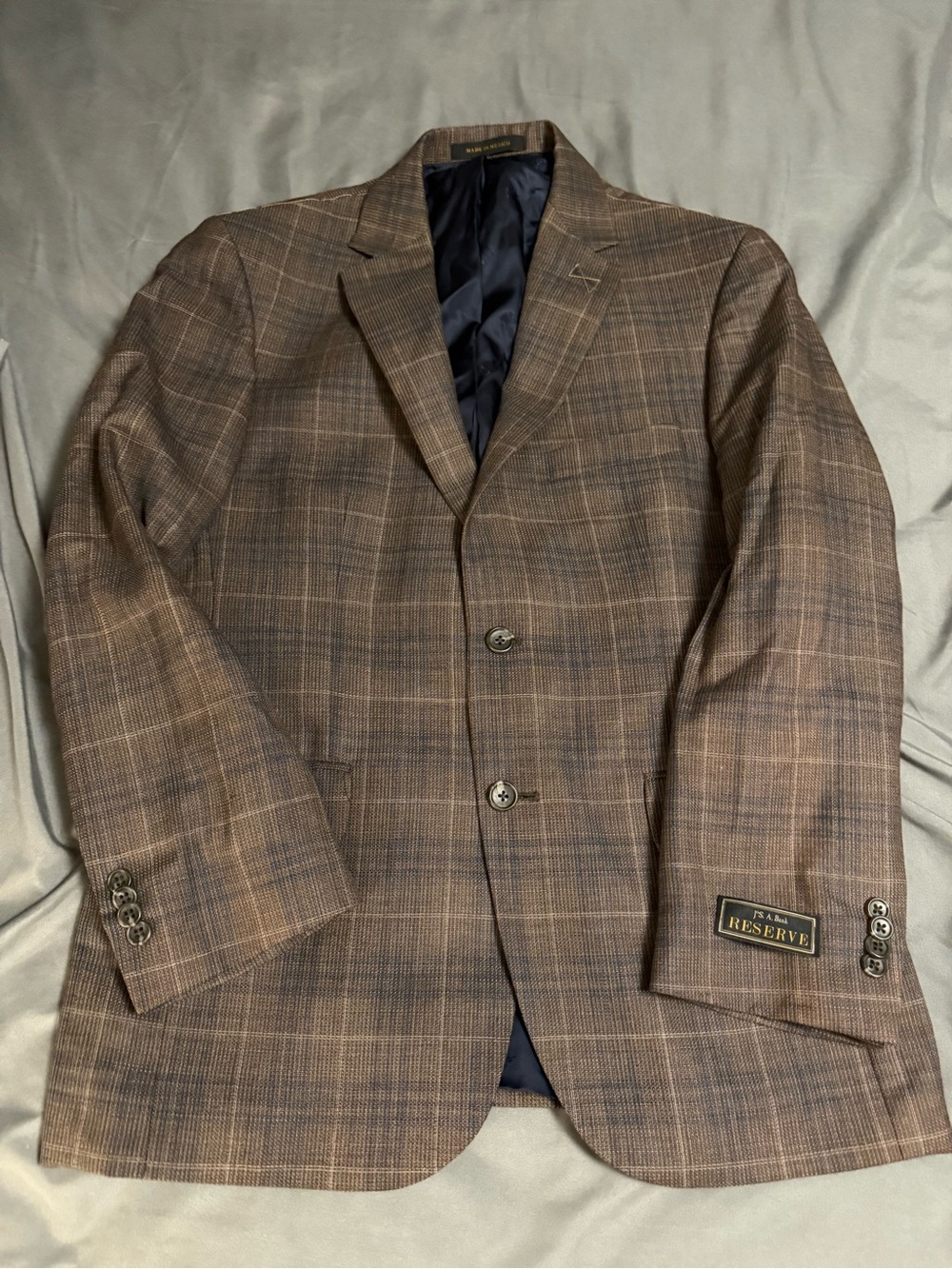 Jos A Bank Reserve silk wool sport coat blazer 40S brown plaid new